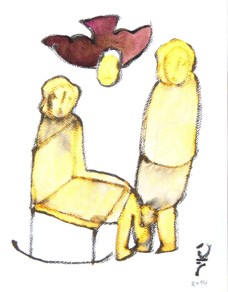 Oma en mama، ألوان مائية على ورق